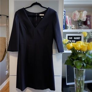 MILLY peek-a-boo shoulder 3/4 sleeves V-neck Flare Mini Fully lined Black dress